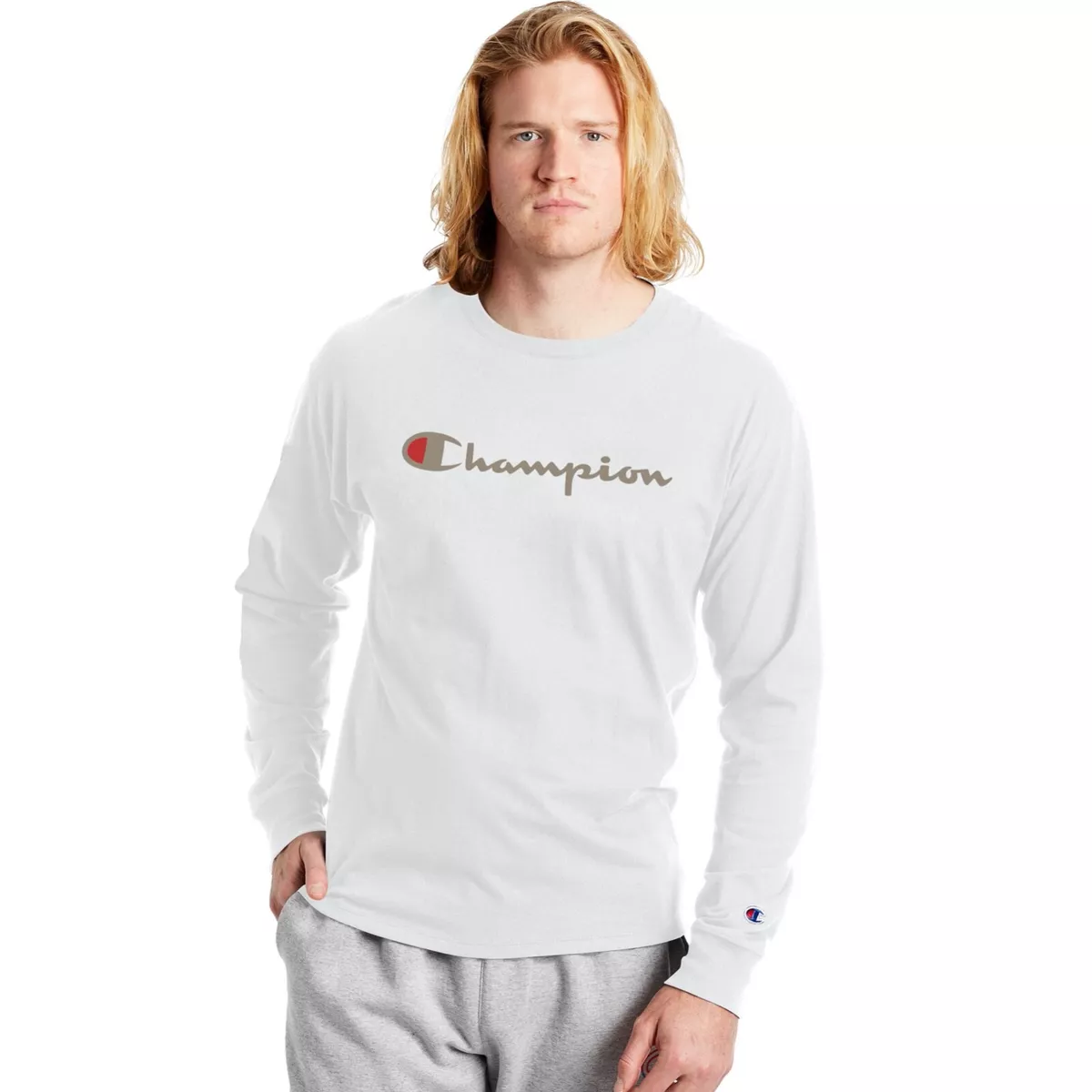 Champion script sleeve top white long sleeve t-shirt