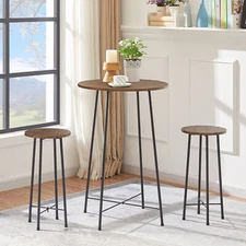 VECELO 3pcs Round Bar Table & Stools Set Counter Height Wood Top for Dining Room