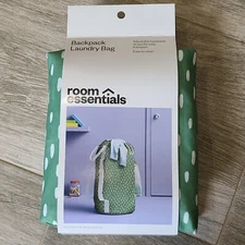 Room Essentials Backpack Laundry Bag with Mesh Pocket Pebble Dot 29" Green White