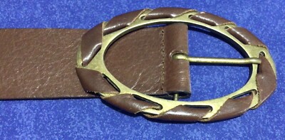 Vintage Brown Leather NINE WEST Belt Big Braided Buckle  display picture 3