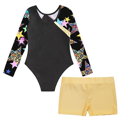 Kids Girls Gymnastics Outfits Long Sleeve Ballet Dance Leotards with Shorts Sets - Picture 40 of 47