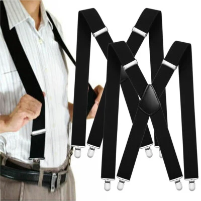 2× Hosenträger starke 50mm Damen Herren Extra Breit Hosen X-Form mit 4 Clips - Bild 1 von 4