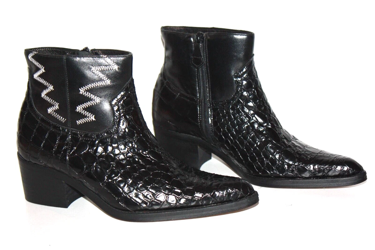 Elizabeth Stuart Boots Booties Pointed Leather Crocodile Black T