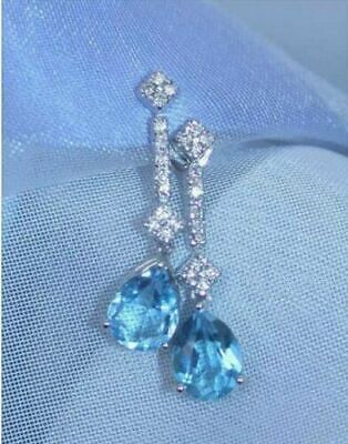 4.00 Ct Pear Cut Aquamarine & Diamond Drop/Dangle Earrings 14K White Gold  Finish | eBay