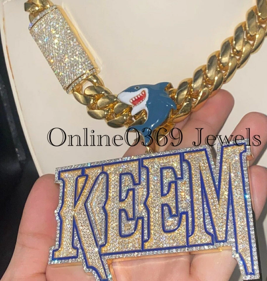 Men's Large Customized Name Enamel Pendant in Round Cubic Zirconia 925 Silver - Image 3 of 4