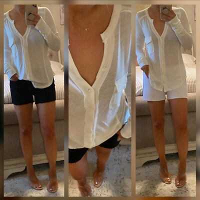 YFB Linen Blend V-Neck Button Down Shirt
