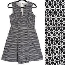 J. Crew Eyelet Lace Sleeveless Dress 6 Black White Fit Flare Party Chic Office
