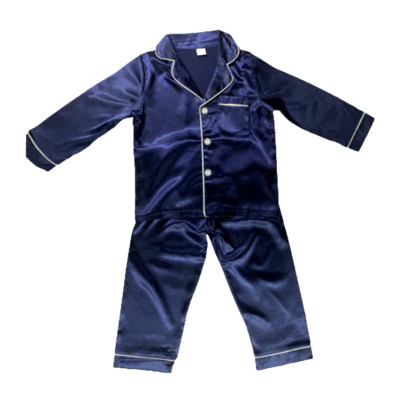 Blue Kids Satin Pajamas Set Soft 2-Piece Button Down Sleepwear for Boys & Girls