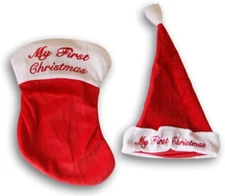 My First Christmas Baby Stocking Hat Set Embroidered Red and White
