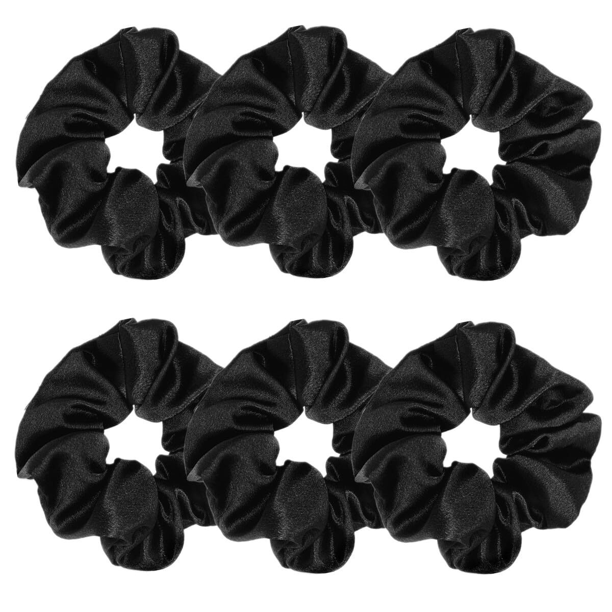 6 Soft Silk Hair Scrunchies - Black (Pack of 6) by Sufermoe
