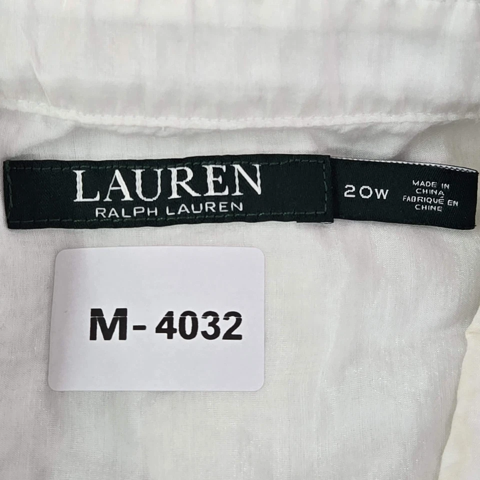 Camisa con botones Lauren Ralph para mujer 20W blanca algodón mezcla seda esmoquin plisado Foto 2 de 4