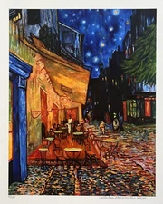 Vincent Van Gogh TERRACE CAFE Estate Signed Limited Edition Giclee Art 21" x 17"