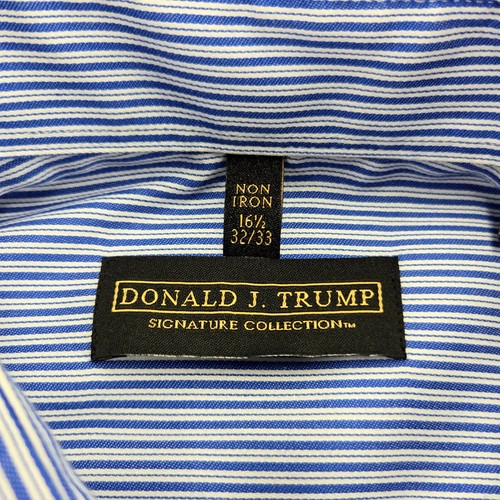 Donald J. Trump Shirt Mens 16.5 - 32/33 Blue Striped Non-Iron French Cuff - Picture 5 of 9