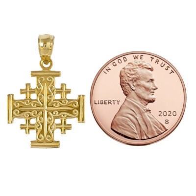 Religiöser Anhänger Halskette 14k Gelbgold Jerusalem Kreuz