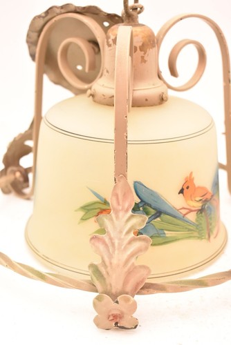 ATQ ART DECO SPANISH VTG BIRD PAINTED GLASS SHADE PENDANT CEILING LIGHT FIXTURE - Picture 10 of 10