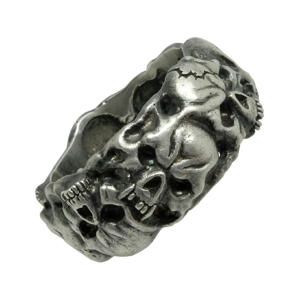 Anillo masónico de plata esterlina con banda de calavera Memento Mori para hombre motociclista Foto 4 de 4