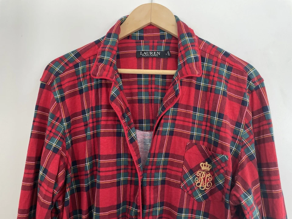 Top de mujer Lauren Ralph Lauren bordado con logotipo a cuadros mezcla de algodón rojo XL Foto 4 de 4
