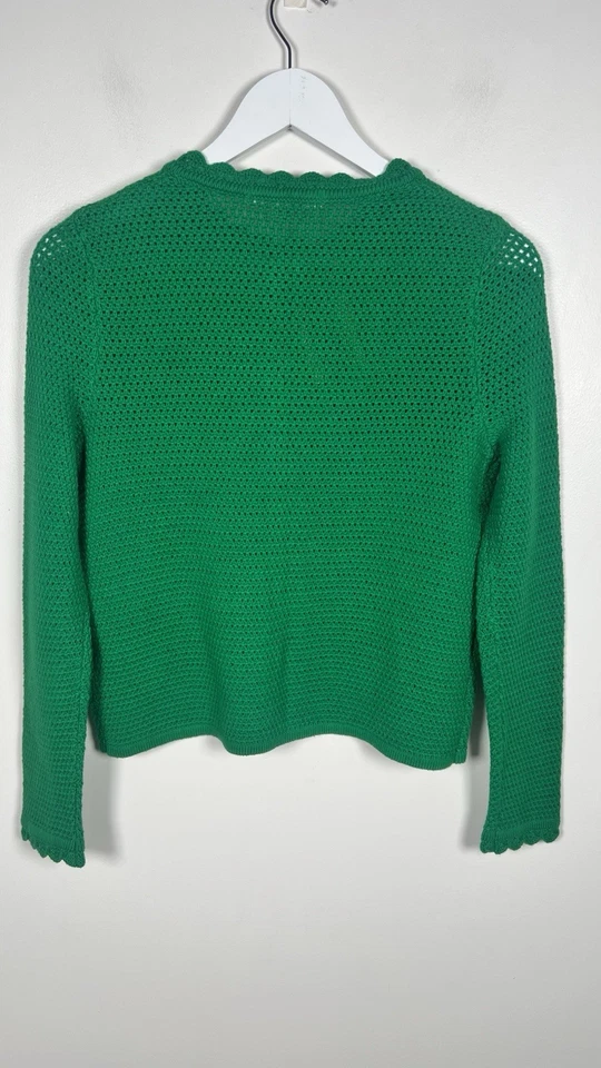 Suéter Cárdigan BODEN Pequeño Verde Crochet Tejido Borde Festoneado Abotonado NUEVO Foto 4 de 4