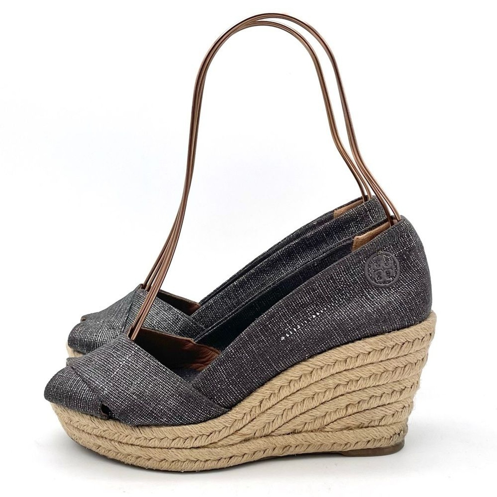 Tory Burch Filipa Espadrille Wedge Heel in Shimmer Pewter Linen Women’s Size 5.5 thumbnail 5