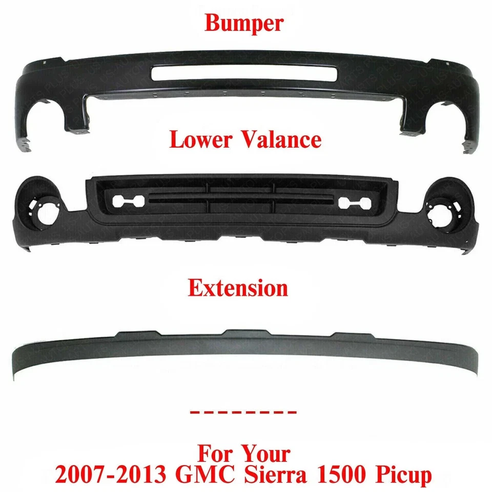 Parachoques delantero cebado + cenefa inferior + extensión para GMC Sierra 1500 2007-2013 Foto 2 de 4