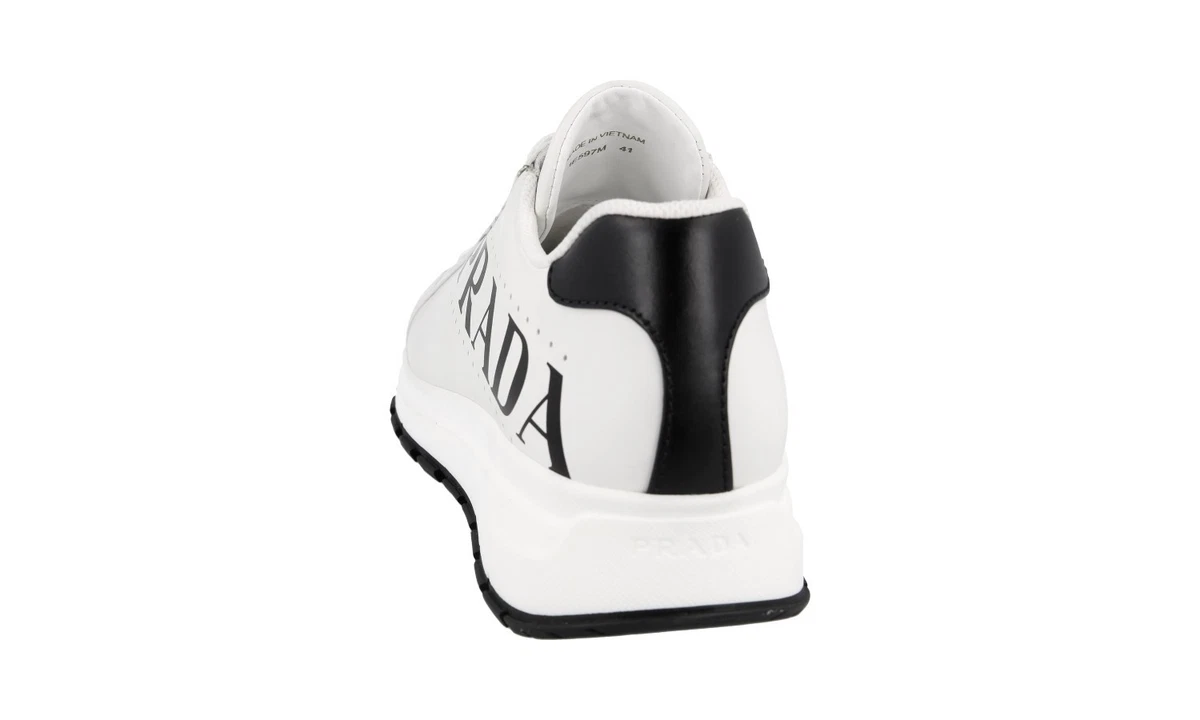 PRADA Leder PRAX Logo Sneaker Schuhe - 1E597M - Weiss Schwarz - NEU - 41 UK 8