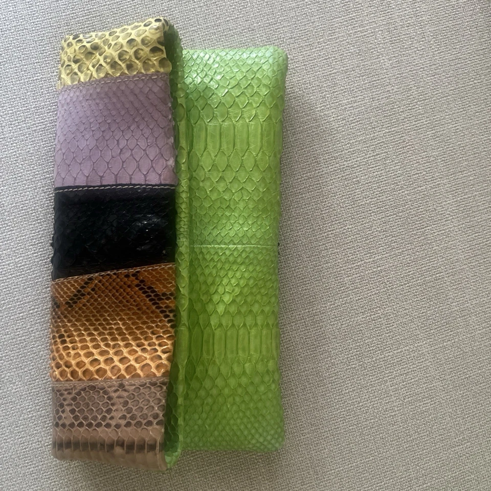 BOLSO DE MANO CARLOS FALCHI DORADO MARRÓN PITÓN PIEL DE SERPIENTE CUERO Foto 3 de 4