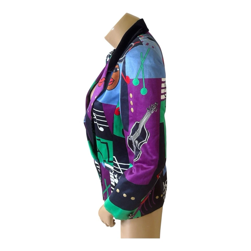 Louis Feraud Vintage Jazz Abstract Print Statement Blazer Size 6 Avant Garde - Image 2 of 4
