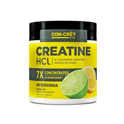 CON-CRET Patented Creatine HCl Lemon Lime Powder, Workout Supplement,48 Servings