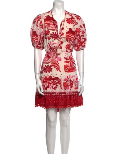 FARM RIO Mini Tiles Lace Cut-Out Dress - Red Midi Puff Regale Damen M - Bild 7 von 18