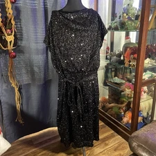 Women's Plus Formal 3X Black Sequin Midi Dress NWT Fashion Nova Off Shoulder