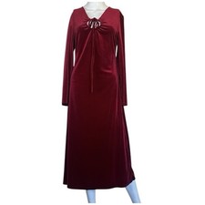 Shein Velvet Midi Dress Women's Small Burgundy Long Sleeves Key Hole Prom Party