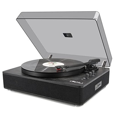 Record Player Vinyl Turntables with Built-in Speakers and USB Black Wood