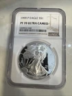 1999-P Proof American Silver Eagle One Dollar $1 Coin NGC PF70 Ultra Cameo