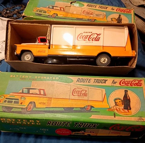 Toy Coca Cola Trucks - *TWO* Vintage 1950s Allen Haddock Collectible Battery Op