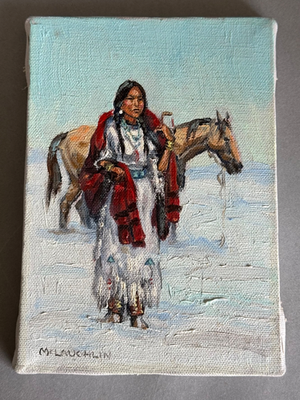 #ad Nancy Mc Laughlin 1932 1985 Lakota Woman With Horse Oil on Canvas ..5x7 $450.00