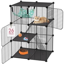 Cat Cage 3-Tier DIY Catio Cat Enclosure Playpen Indoor Outdoor with Hammock