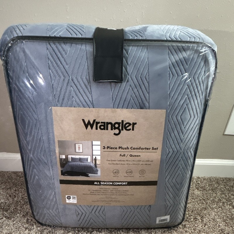 Wrangler Plush Comforter Set Full/Queen Blue Geometric 3pc All Season Easy Care