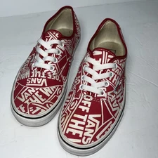 VANS Unisex Lace Up Red Vans Off te Wall Logo Men Size 6 Womans 7.5
