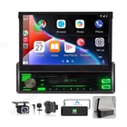 7" Single 1 DIN Car Stereo Flip Out Touch Screen Radio Carplay MP5 USB +Camera