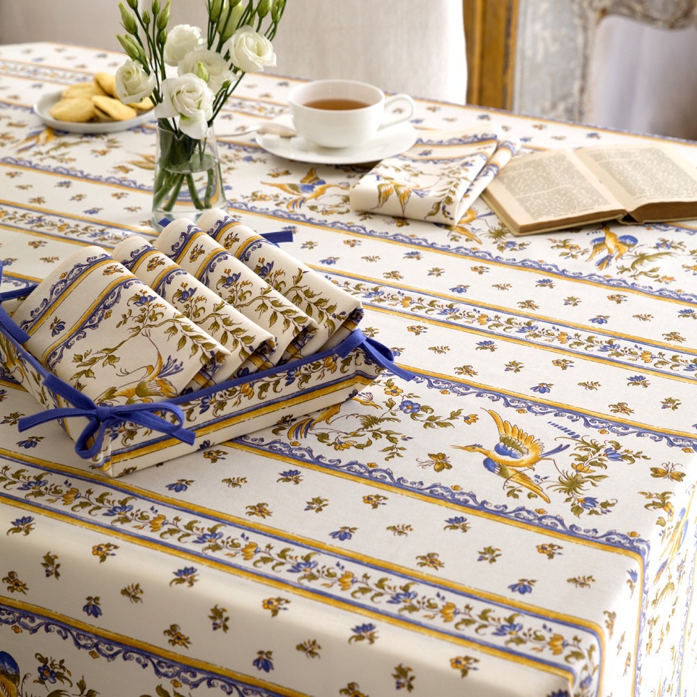 Nappe Faïence de Moustiers bleu nappe rectangle coton enduit plastifié table 2m 1m50