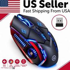 Wireless Gaming Mouse Silent RGB Rechargeable LED Optical USB Mouse Laptop PC