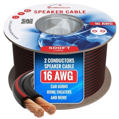 Speaker Cable 500FT 16AWG 2 Conductors (16/2) CL3 Rated CCA (Copper Clad Alum...
