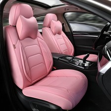 Pink Car Seat Covers Front Pair Breathable Leather Cute