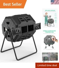 Compost Bin Garden Tumbler with Thermometer 43 Gallon Dual Chamber Steel