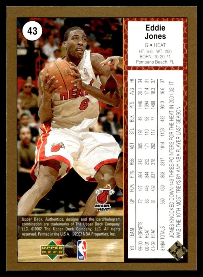 2002-03 Upper Deck UD Authentics Gold Eddie Jones /250 Heat #43 A1 - Image 2 of 2