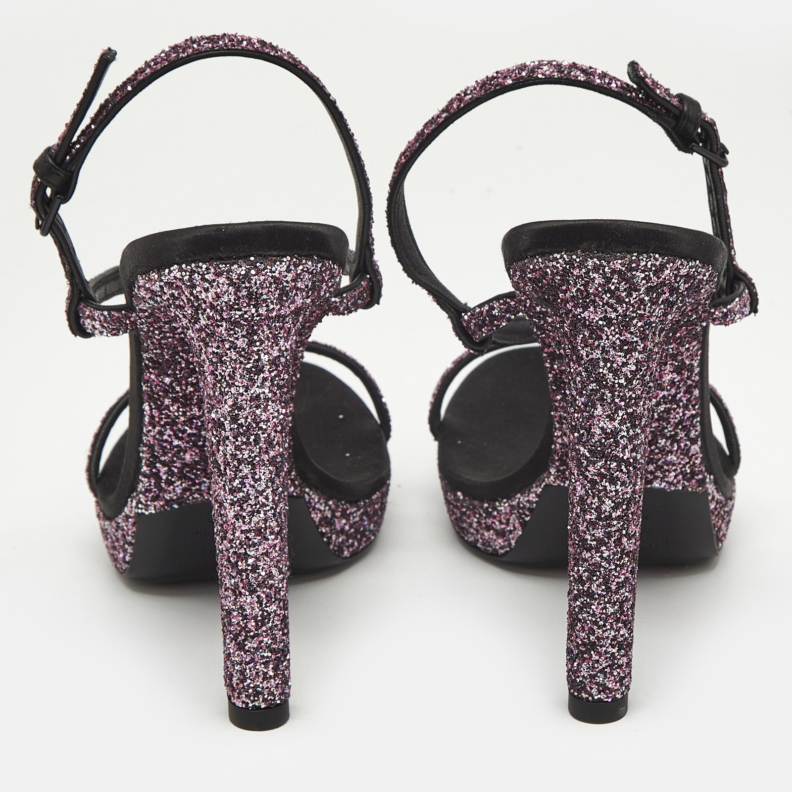 Sandali alla caviglia Saint Laurent rosa glitter Hall taglia 38