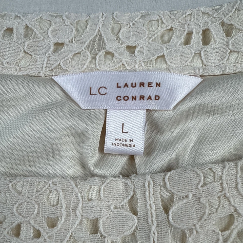 Blusa Top LC Lauren Conrad Crema Ojales Encaje L Boho Cottagecore Romántico Elegante Foto 3 de 4