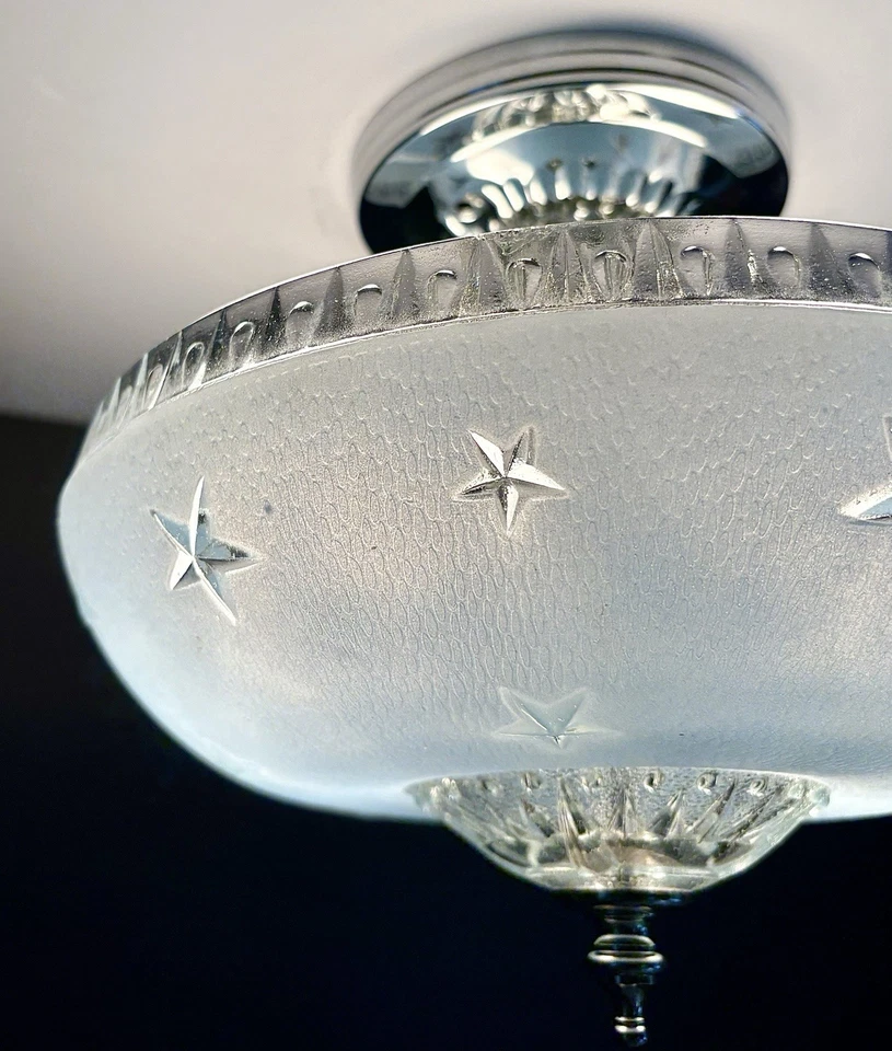 古董 20 世纪 20 年代 - 30 年代新艺术装饰联邦星星蓝色吸顶灯具 — 第 4/4 张图片