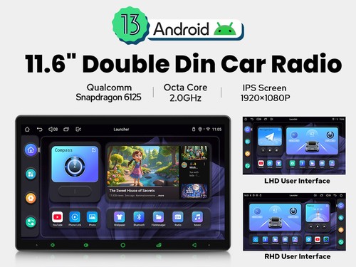 JOYING 11.6 Android Double Din Car Stereo In Dash Android 13 Head Unit HDMI Out - Picture 2 of 15