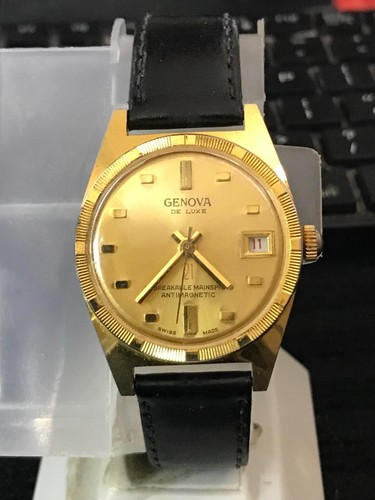 Reloj Genova Deluxe 35 mm Hecho en Suiza Chapado en Oro Fecha Cuerda para Hombres Funcionamiento (Lote 2481) - Imagen 2 de 10